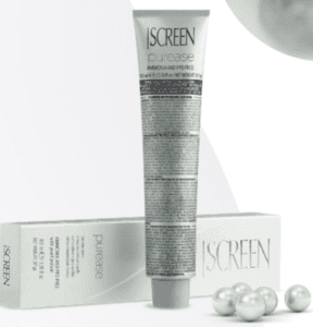 A tube of silver colored skin cream next to some white balls.